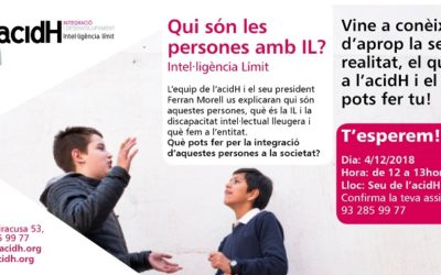 4 de desembre: PRESENTACIÓ A LA CIUTADANIA D’ACIDH I LA INTEL·LIÈNCIA LÍMIT (IL)